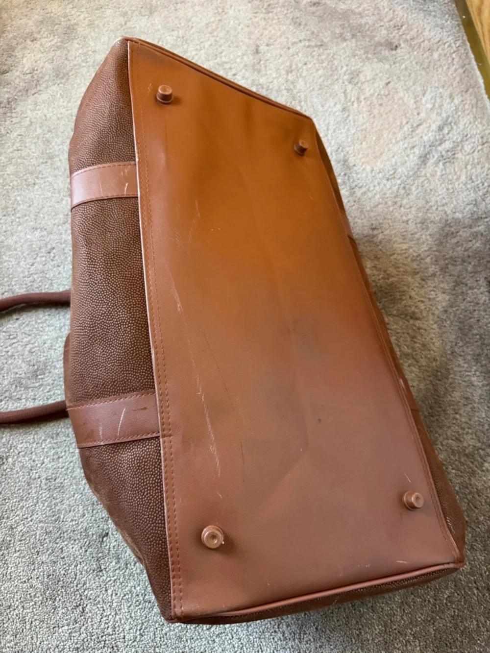 Karl Lagerfeld Brown Weekender Duffel Bag Travel Carry On Faux Leather Large